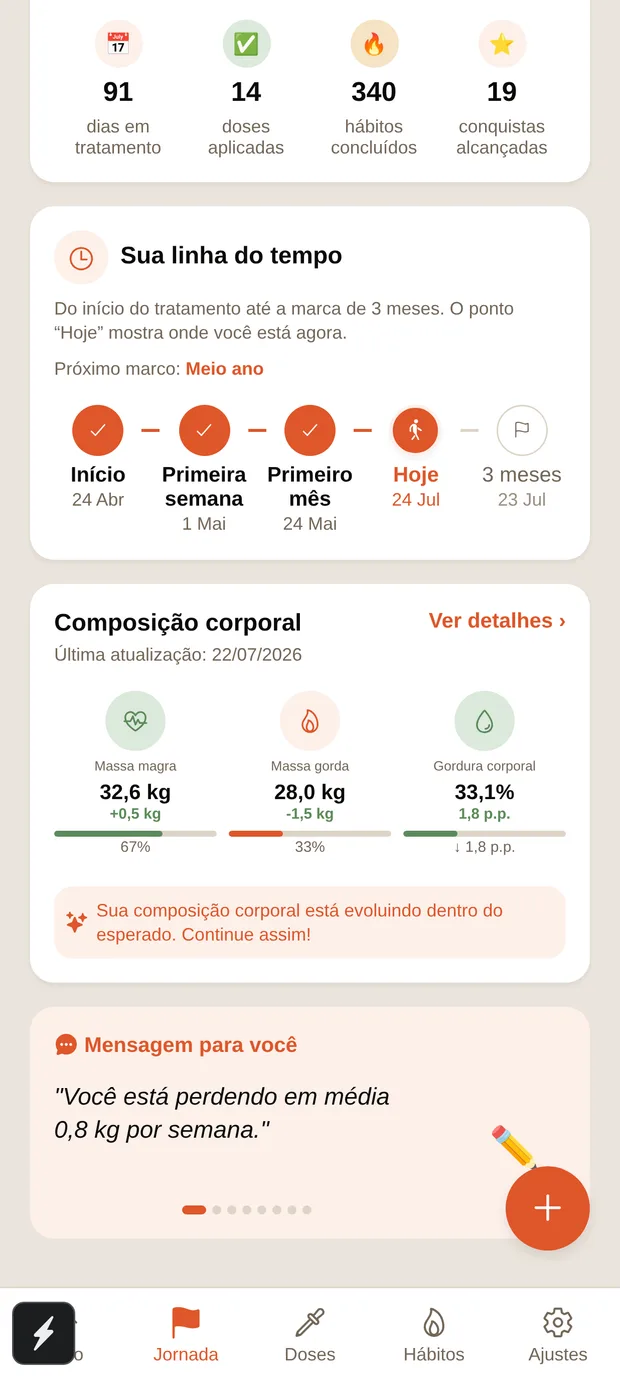 Aplicativo Caneta Ativa — tela Linha do tempo