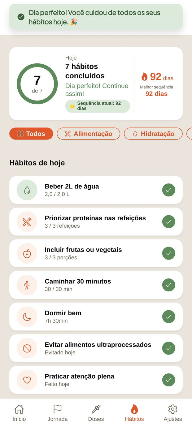 Aplicativo Caneta Ativa — tela Hábitos
